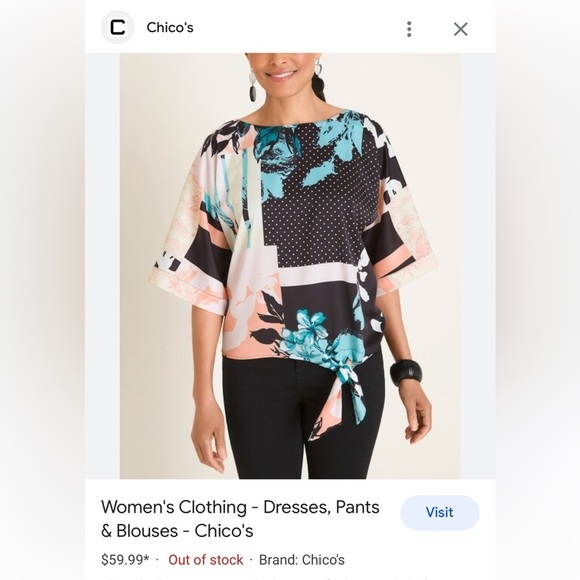 Chico’s Patchwork Floral Dolman 3/4 Sleeve Tie-Waist Relaxed Fit Blouse 3/XL/16 - Picture 13 of 13